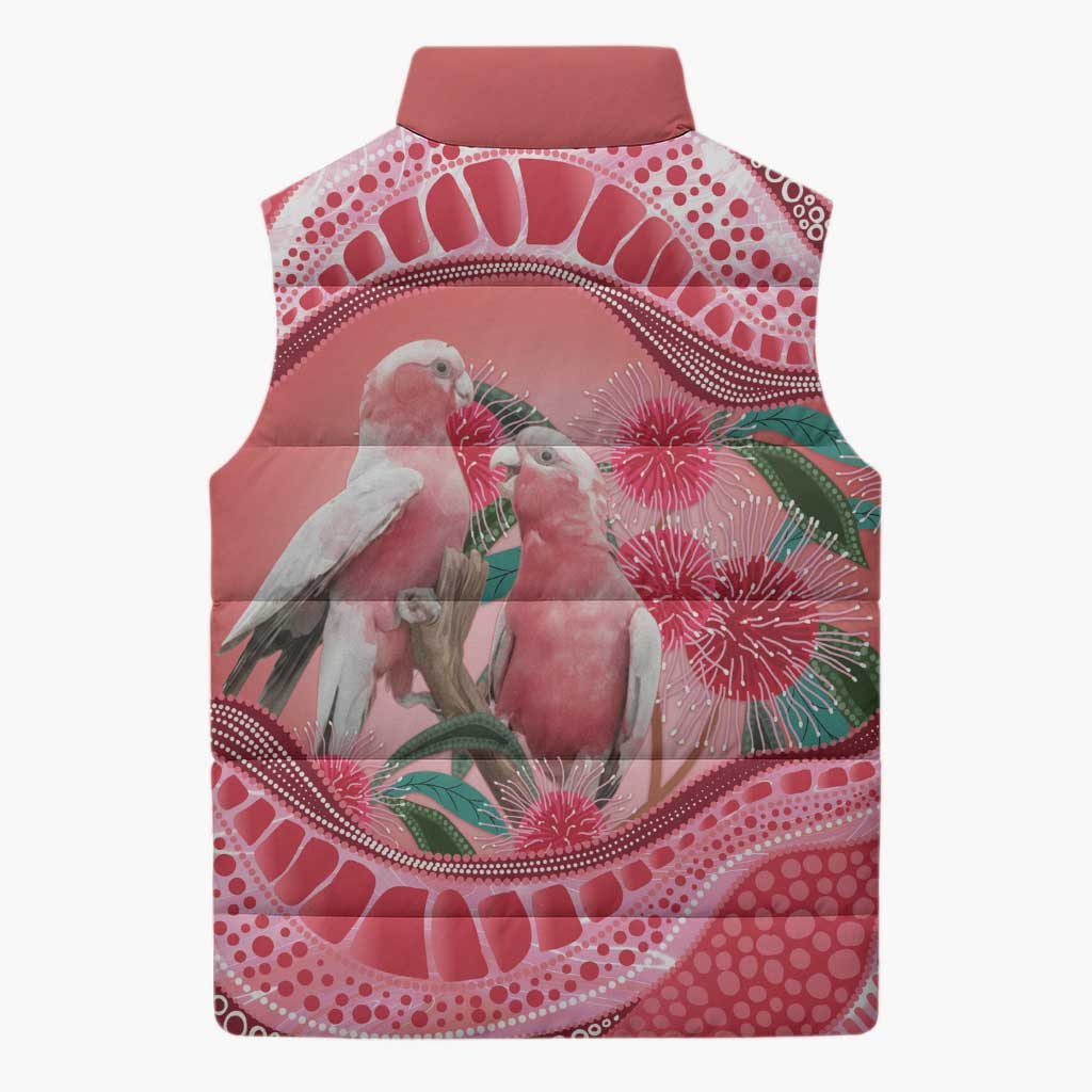 Indigenous Pink Galah Australia Sleeveless Puffer Jacket Australian Hakea Aboriginal Art Proud