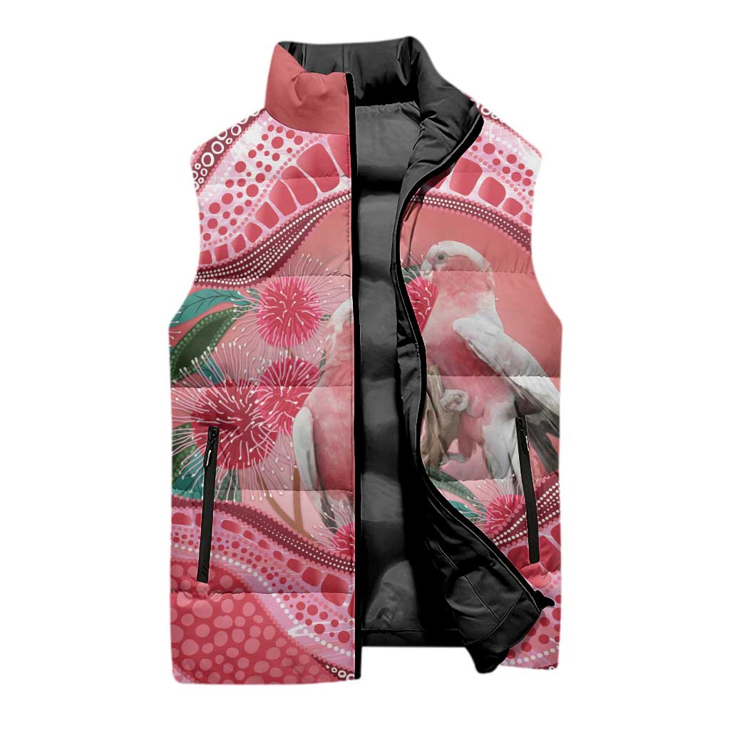 Indigenous Pink Galah Australia Sleeveless Puffer Jacket Australian Hakea Aboriginal Art Proud