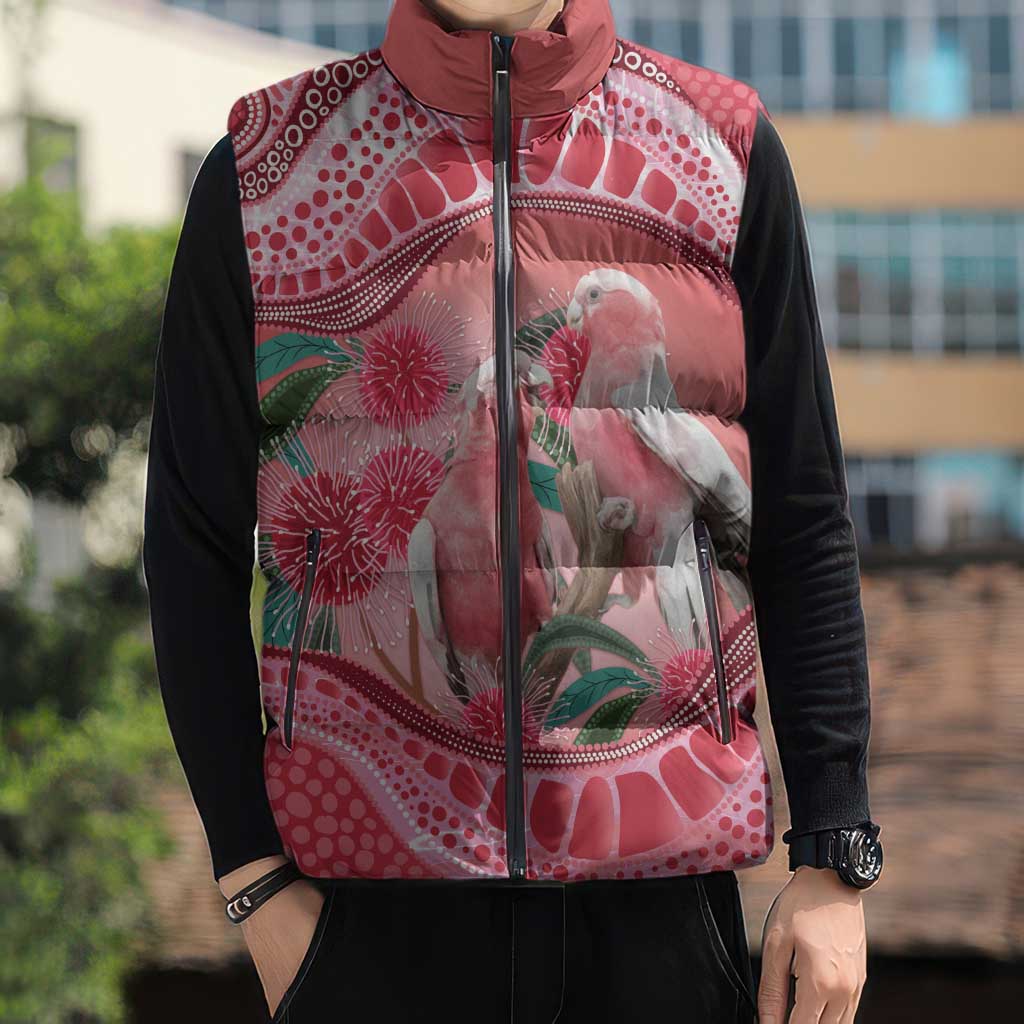 Indigenous Pink Galah Australia Sleeveless Puffer Jacket Australian Hakea Aboriginal Art Proud