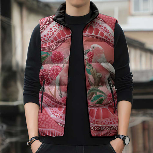 Indigenous Pink Galah Australia Sleeveless Puffer Jacket Australian Hakea Aboriginal Art Proud