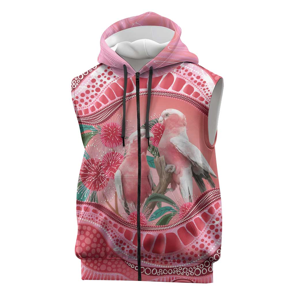 Indigenous Pink Galah Australia Sleeveless Zip Hoodie Australian Hakea Aboriginal Art Proud