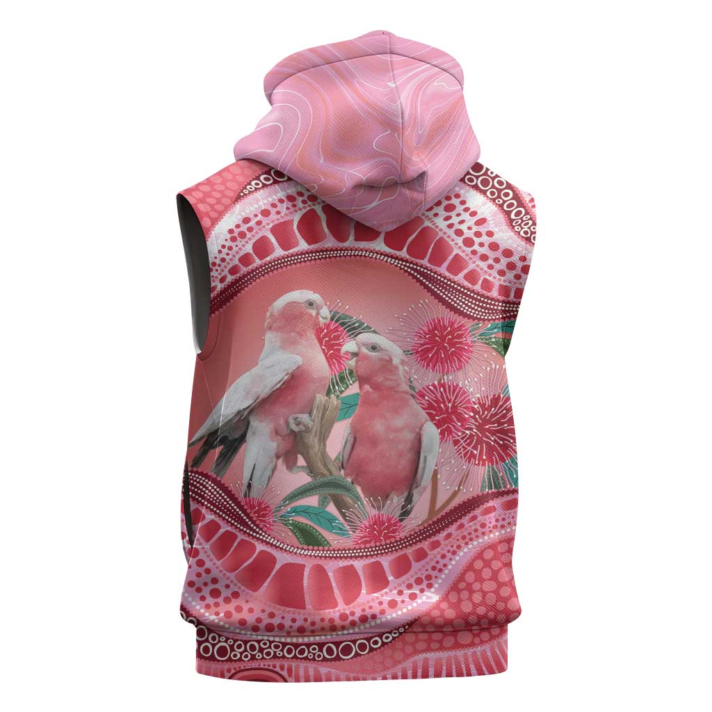 Indigenous Pink Galah Australia Sleeveless Zip Hoodie Australian Hakea Aboriginal Art Proud