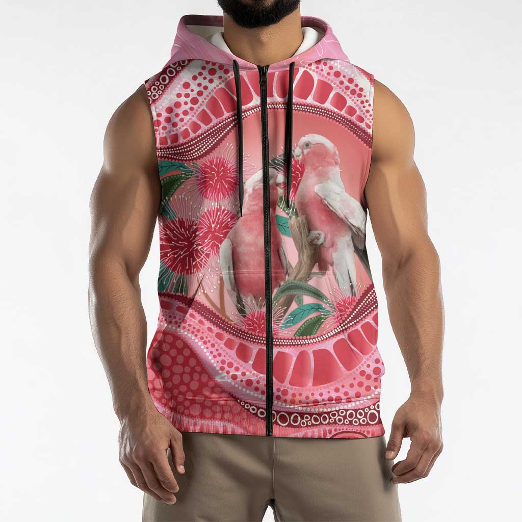 Indigenous Pink Galah Australia Sleeveless Zip Hoodie Australian Hakea Aboriginal Art Proud