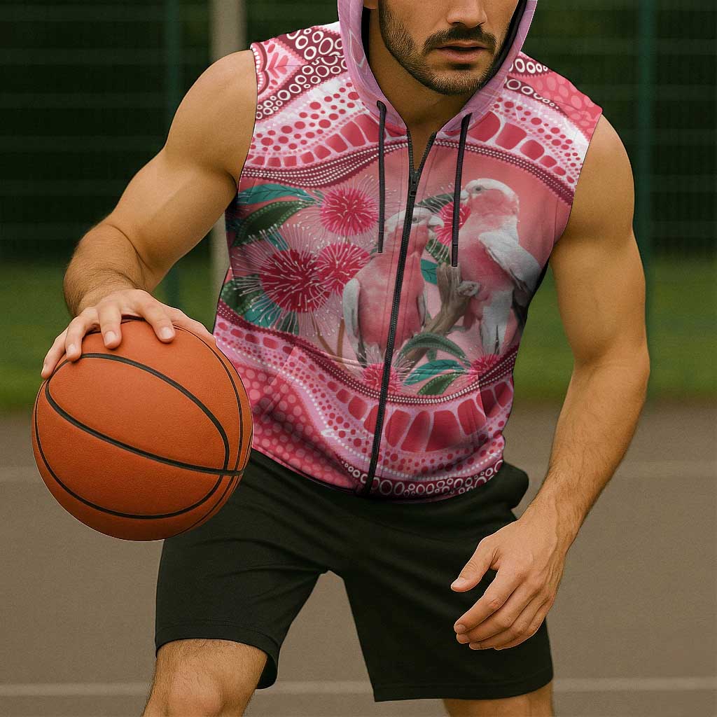 Indigenous Pink Galah Australia Sleeveless Zip Hoodie Australian Hakea Aboriginal Art Proud