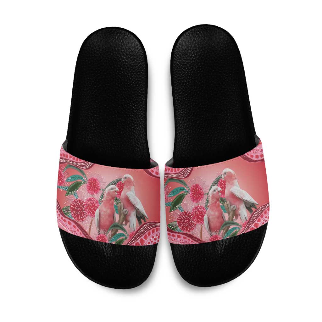 Indigenous Pink Galah Australia Slide Sandals Australian Hakea Aboriginal Art Proud