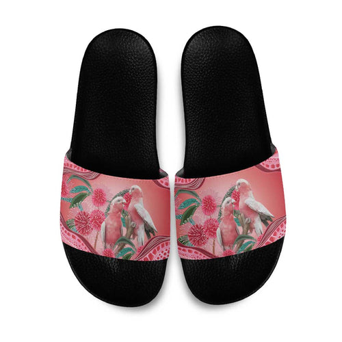 Indigenous Pink Galah Australia Slide Sandals Australian Hakea Aboriginal Art Proud