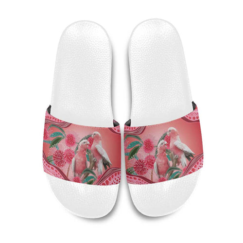 Indigenous Pink Galah Australia Slide Sandals Australian Hakea Aboriginal Art Proud