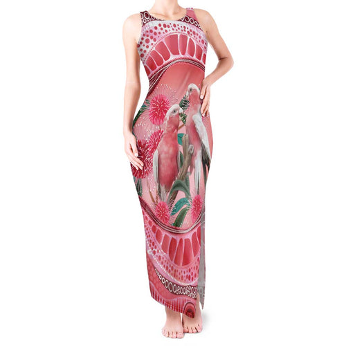 Indigenous Pink Galah Australia Tank Maxi Dress Australian Hakea Aboriginal Art Proud