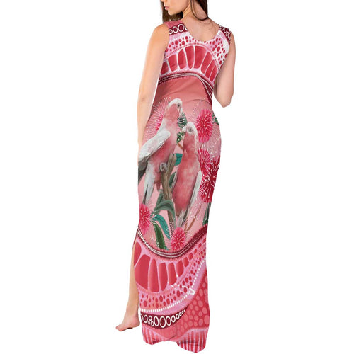 Indigenous Pink Galah Australia Tank Maxi Dress Australian Hakea Aboriginal Art Proud
