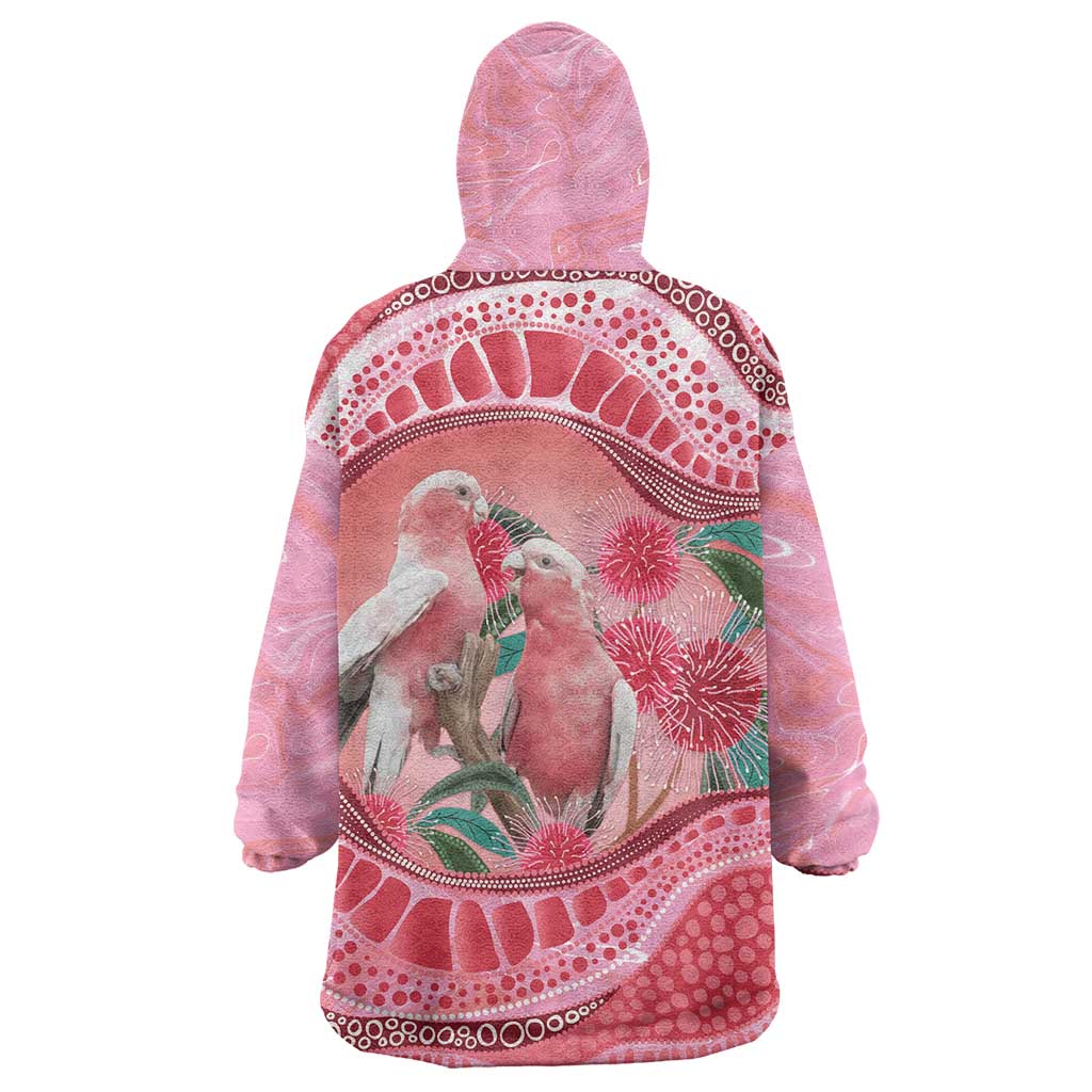 Indigenous Pink Galah Australia Wearable Blanket Hoodie Australian Hakea Aboriginal Art Proud