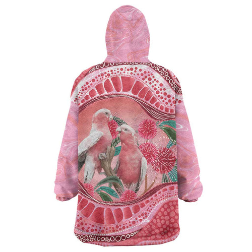 Indigenous Pink Galah Australia Wearable Blanket Hoodie Australian Hakea Aboriginal Art Proud
