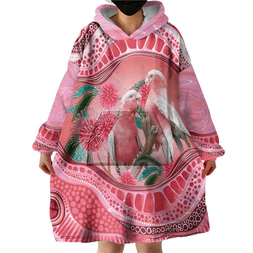 Indigenous Pink Galah Australia Wearable Blanket Hoodie Australian Hakea Aboriginal Art Proud