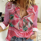 Indigenous Pink Galah Australia Women Casual Shirt Australian Hakea Aboriginal Art Proud
