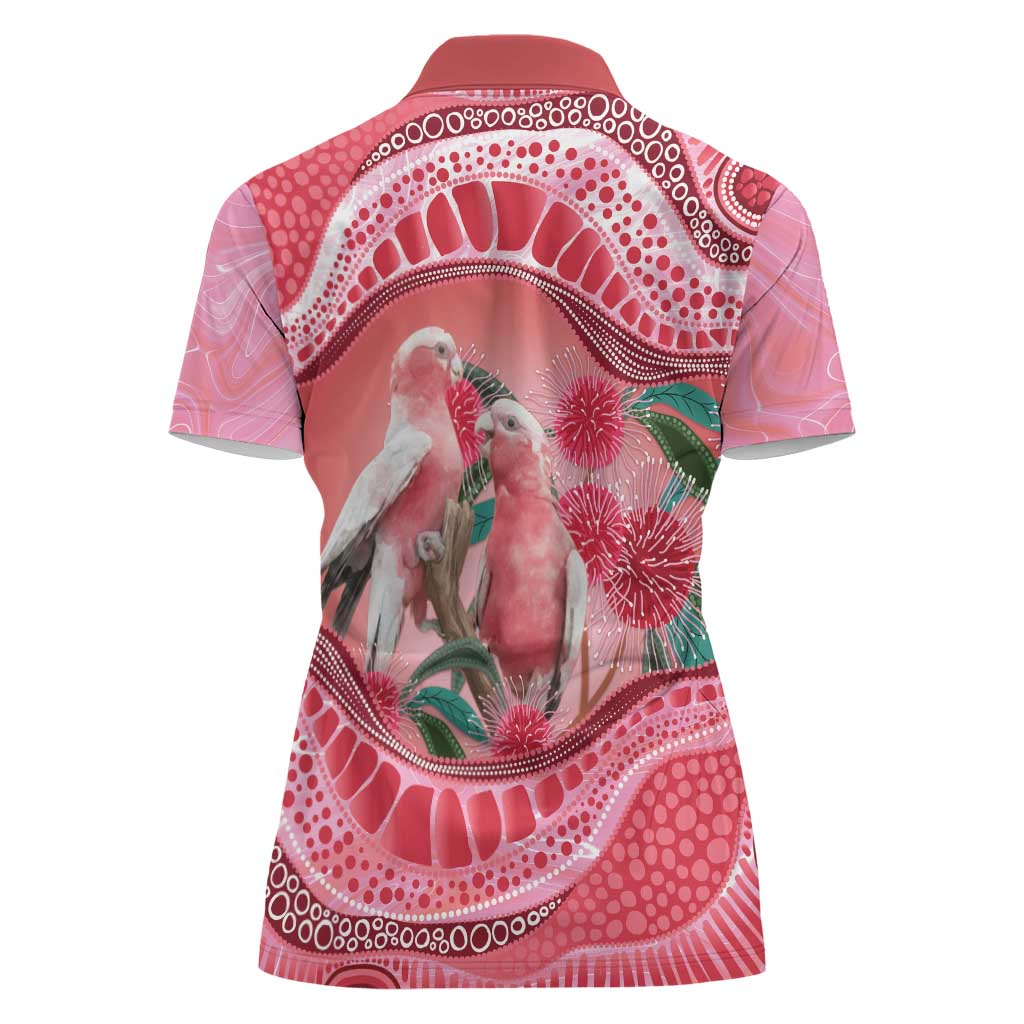Indigenous Pink Galah Australia Women Polo Shirt Australian Hakea Aboriginal Art Proud