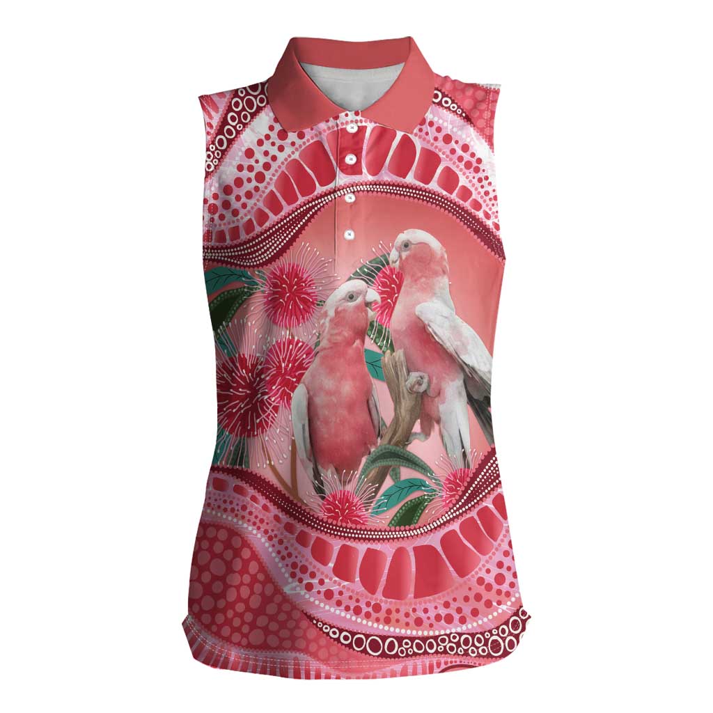 Indigenous Pink Galah Australia Women Sleeveless Polo Shirt Australian Hakea Aboriginal Art Proud