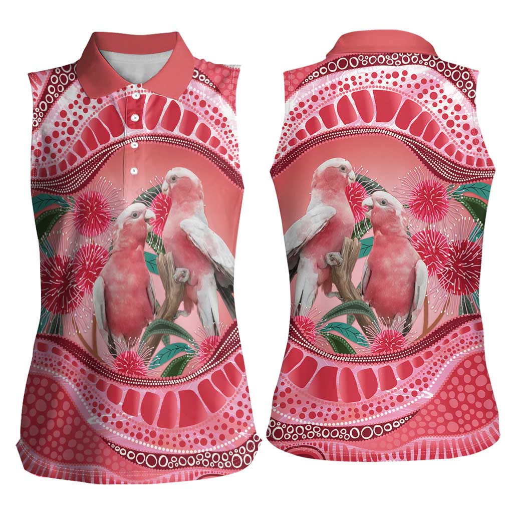 Indigenous Pink Galah Australia Women Sleeveless Polo Shirt Australian Hakea Aboriginal Art Proud