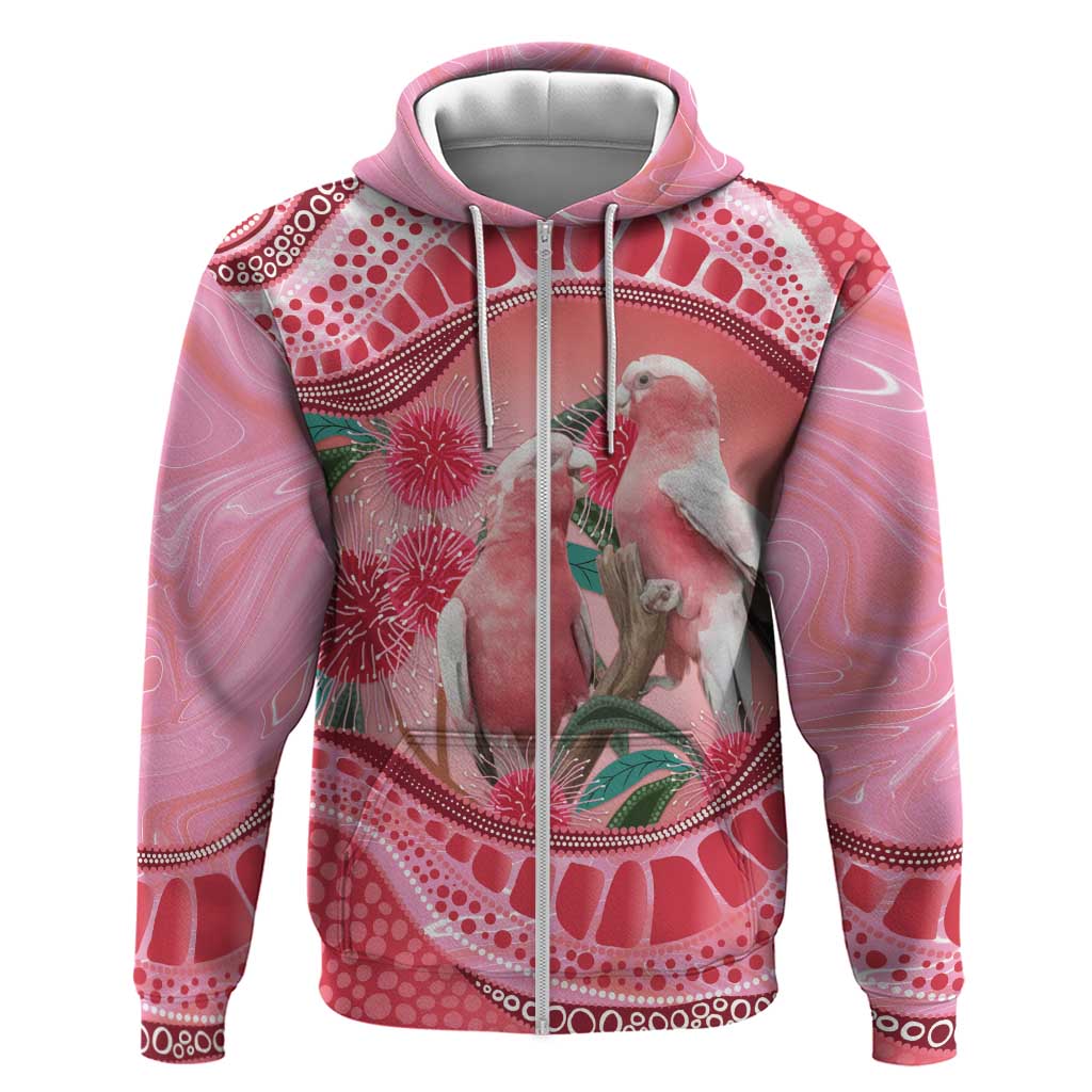 Indigenous Pink Galah Australia Zip Hoodie Australian Hakea Aboriginal Art Proud
