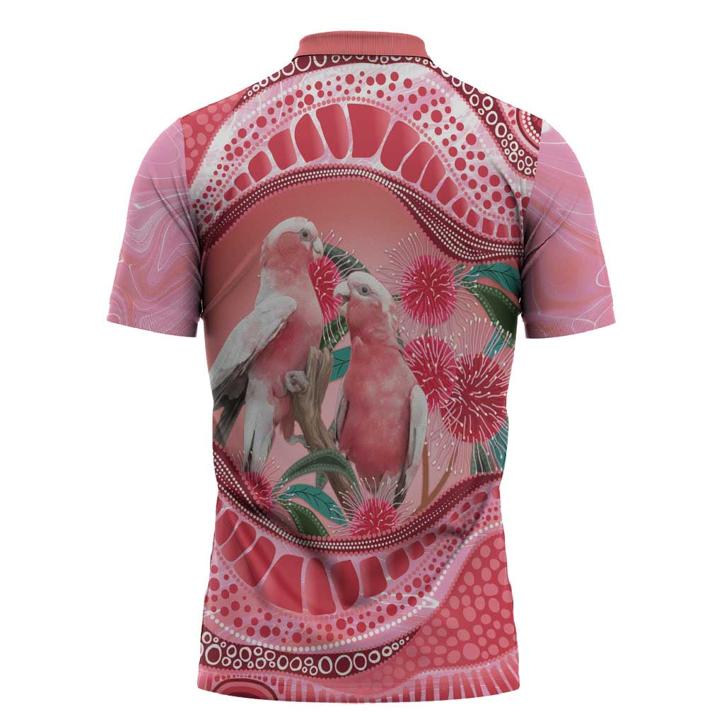 Indigenous Pink Galah Australia Zipper Polo Shirt Australian Hakea Aboriginal Art Proud