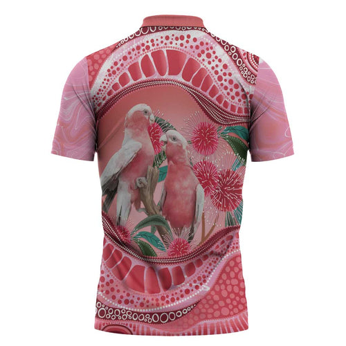 Indigenous Pink Galah Australia Zipper Polo Shirt Australian Hakea Aboriginal Art Proud