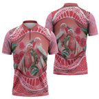 Indigenous Pink Galah Australia Zipper Polo Shirt Australian Hakea Aboriginal Art Proud