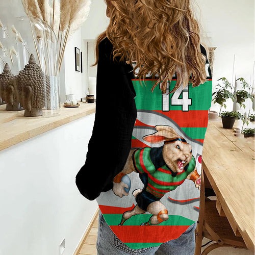 (Custom Text And Number) Rabbitohs Rugby 2023 Women Casual Shirt Glory Glory Souths Unique LT14