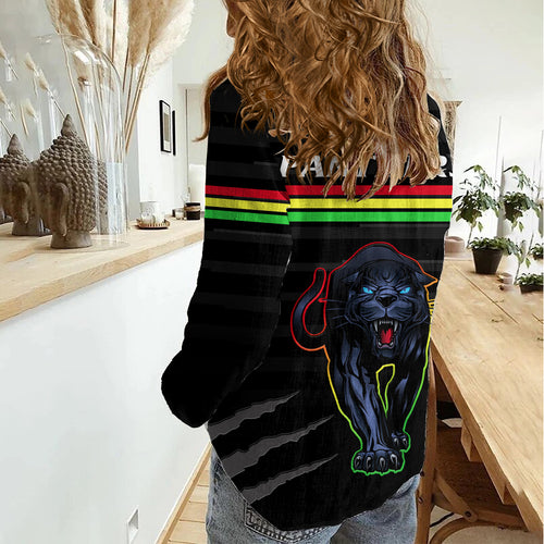 Penrith Panthers Rugby 2023 Women Casual Shirt The Riff Est 1966 Black Sporty LT14