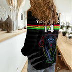 (Custom Text And Number) Penrith Panthers Rugby 2023 Women Casual Shirt The Riff Est 1966 Black Sporty LT14