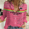 (Custom Text And Number) Penrith Panthers Rugby 2023 Women Casual Shirt The Riff Est 1966 Pink Sporty LT14