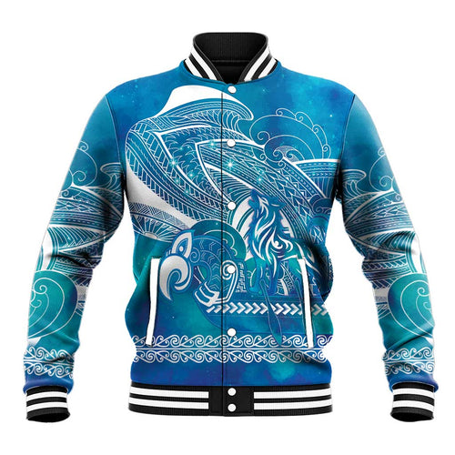 Kuri Dog Waka New Zealand Matariki Baseball Jacket Ocean Sharks Maori Tattoo