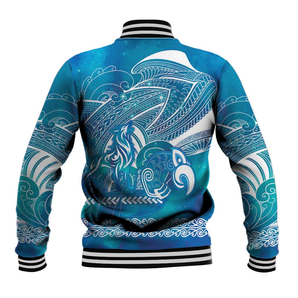Kuri Dog Waka New Zealand Matariki Baseball Jacket Ocean Sharks Maori Tattoo
