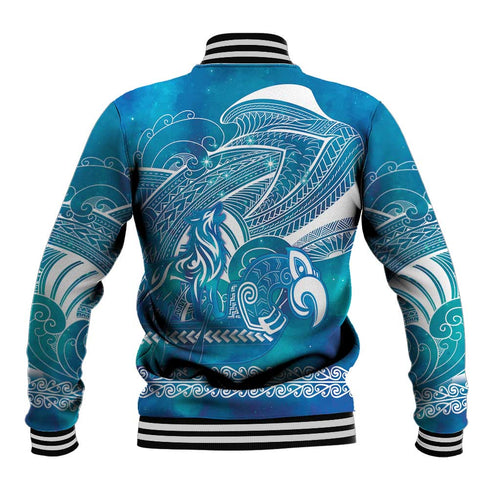 Kuri Dog Waka New Zealand Matariki Baseball Jacket Ocean Sharks Maori Tattoo