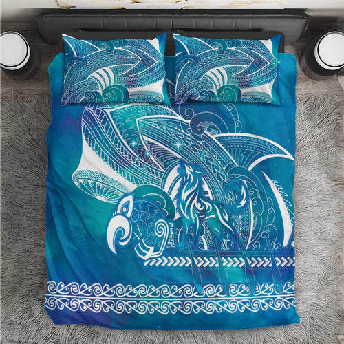 Kuri Dog Waka New Zealand Matariki Bedding Set Ocean Sharks Maori Tattoo