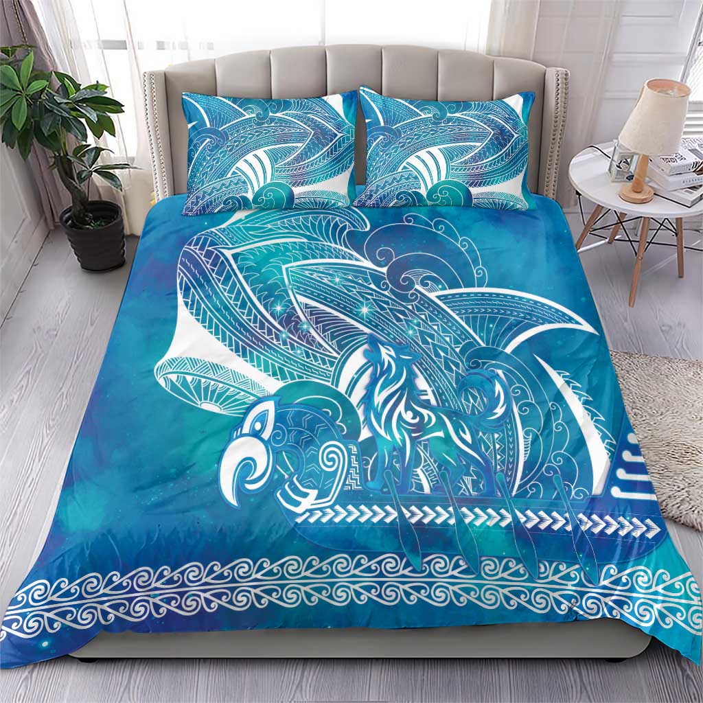 Kuri Dog Waka New Zealand Matariki Bedding Set Ocean Sharks Maori Tattoo
