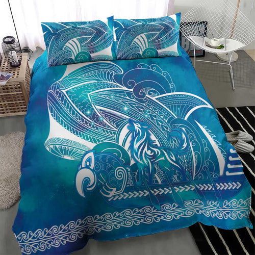 Kuri Dog Waka New Zealand Matariki Bedding Set Ocean Sharks Maori Tattoo