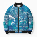 Kuri Dog Waka New Zealand Matariki Bomber Puffer Jacket Ocean Sharks Maori Tattoo