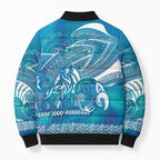 Kuri Dog Waka New Zealand Matariki Bomber Puffer Jacket Ocean Sharks Maori Tattoo