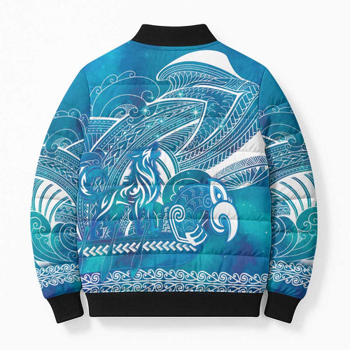 Kuri Dog Waka New Zealand Matariki Bomber Puffer Jacket Ocean Sharks Maori Tattoo