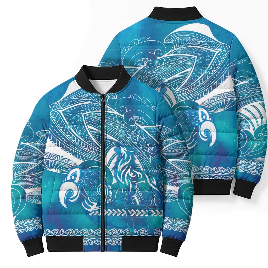 Kuri Dog Waka New Zealand Matariki Bomber Puffer Jacket Ocean Sharks Maori Tattoo