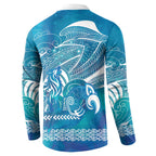 Kuri Dog Waka New Zealand Matariki Button Sweatshirt Ocean Sharks Maori Tattoo