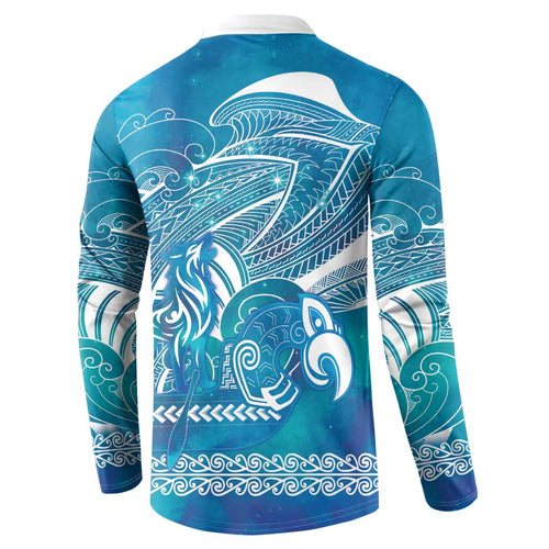 Kuri Dog Waka New Zealand Matariki Button Sweatshirt Ocean Sharks Maori Tattoo