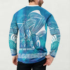Kuri Dog Waka New Zealand Matariki Button Sweatshirt Ocean Sharks Maori Tattoo