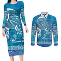 Kuri Dog Waka New Zealand Matariki Couples Matching Long Sleeve Bodycon Dress and Long Sleeve Button Shirt Ocean Sharks Maori Tattoo