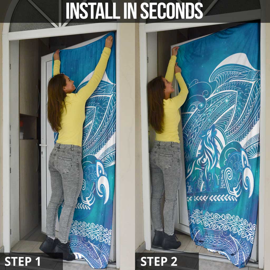 Kuri Dog Waka New Zealand Matariki Door Cover Ocean Sharks Maori Tattoo