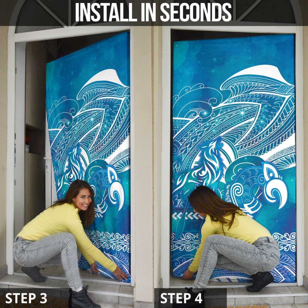 Kuri Dog Waka New Zealand Matariki Door Cover Ocean Sharks Maori Tattoo