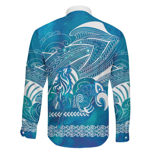 Kuri Dog Waka New Zealand Matariki Family Matching Long Sleeve Bodycon Dress and Hawaiian Shirt Ocean Sharks Maori Tattoo