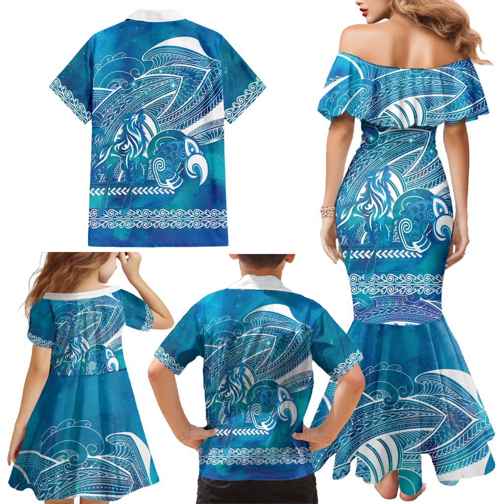 Kuri Dog Waka New Zealand Matariki Family Matching Mermaid Dress and Hawaiian Shirt Ocean Sharks Maori Tattoo