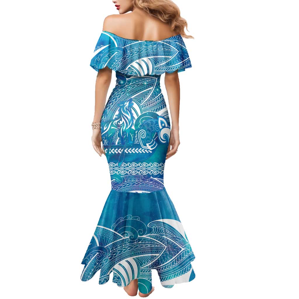 Kuri Dog Waka New Zealand Matariki Family Matching Mermaid Dress and Hawaiian Shirt Ocean Sharks Maori Tattoo