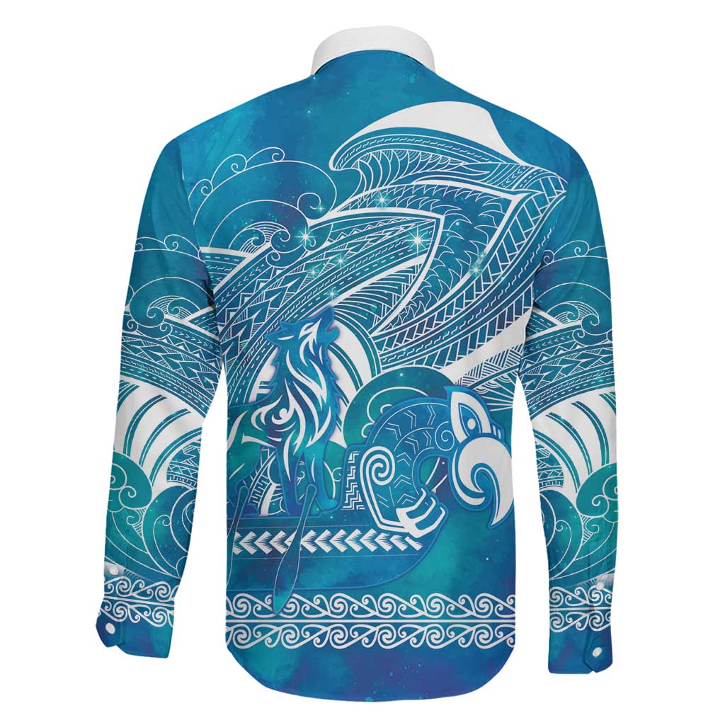 Kuri Dog Waka New Zealand Matariki Family Matching Off Shoulder Maxi Dress and Hawaiian Shirt Ocean Sharks Maori Tattoo