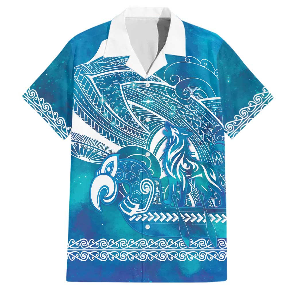 Kuri Dog Waka New Zealand Matariki Family Matching Off Shoulder Short Dress and Hawaiian Shirt Ocean Sharks Maori Tattoo