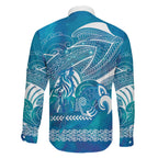 Kuri Dog Waka New Zealand Matariki Family Matching Off Shoulder Short Dress and Hawaiian Shirt Ocean Sharks Maori Tattoo